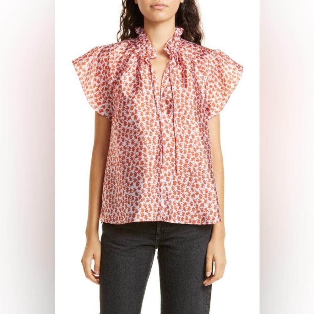 Samsøe Samsøe Karookh Metallic Flutter Floral Blouse in Ditsy Clay Size Medium